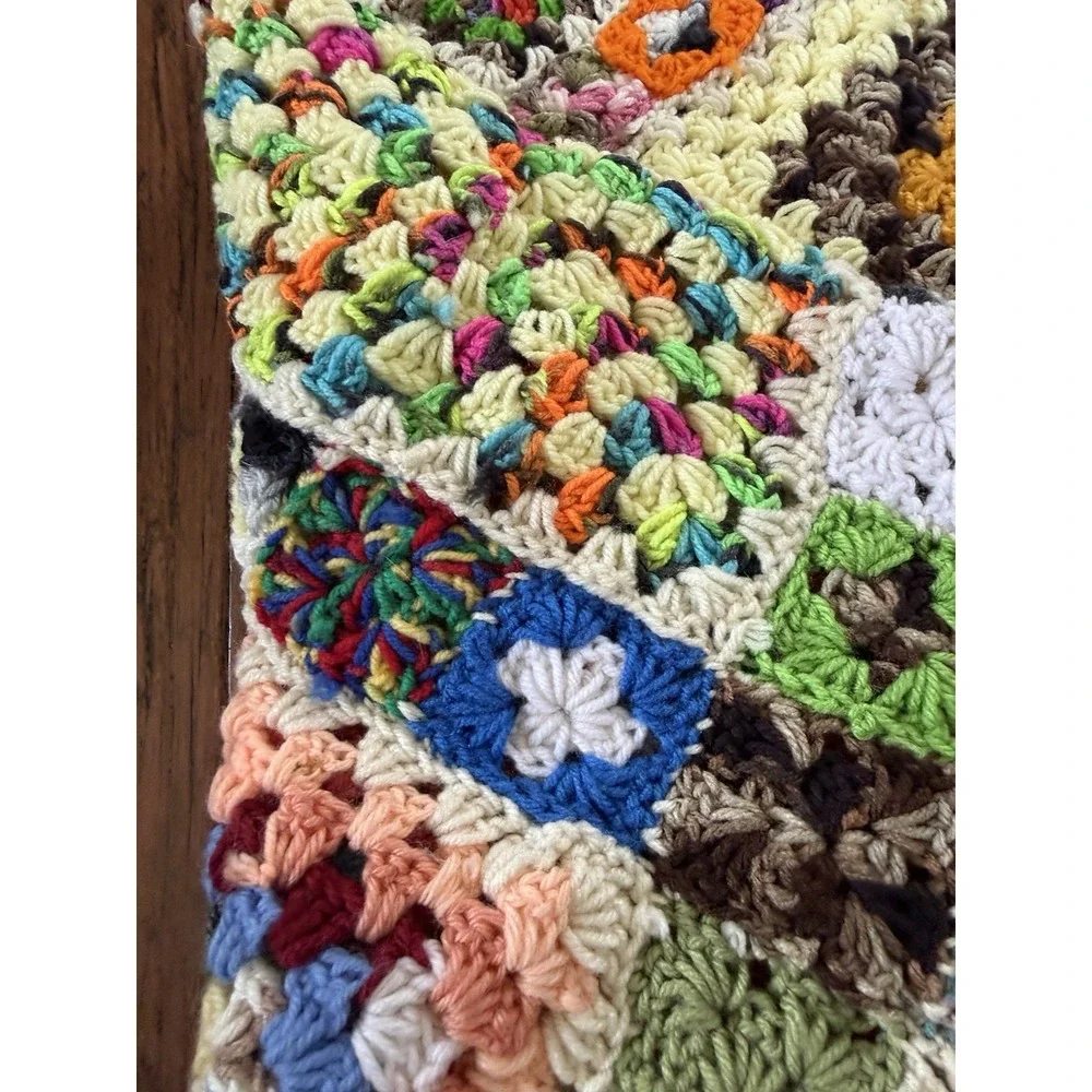 Vintage Multicolored Granny Square Afghan Throw Blanket 61 x 61.